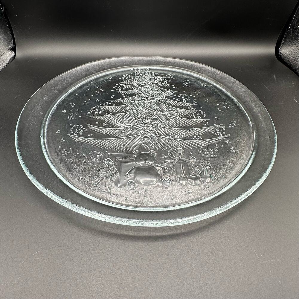 Vintage Duralex Christmas Platter Clear Tempered Glass Marked FRANCE 13" #3530